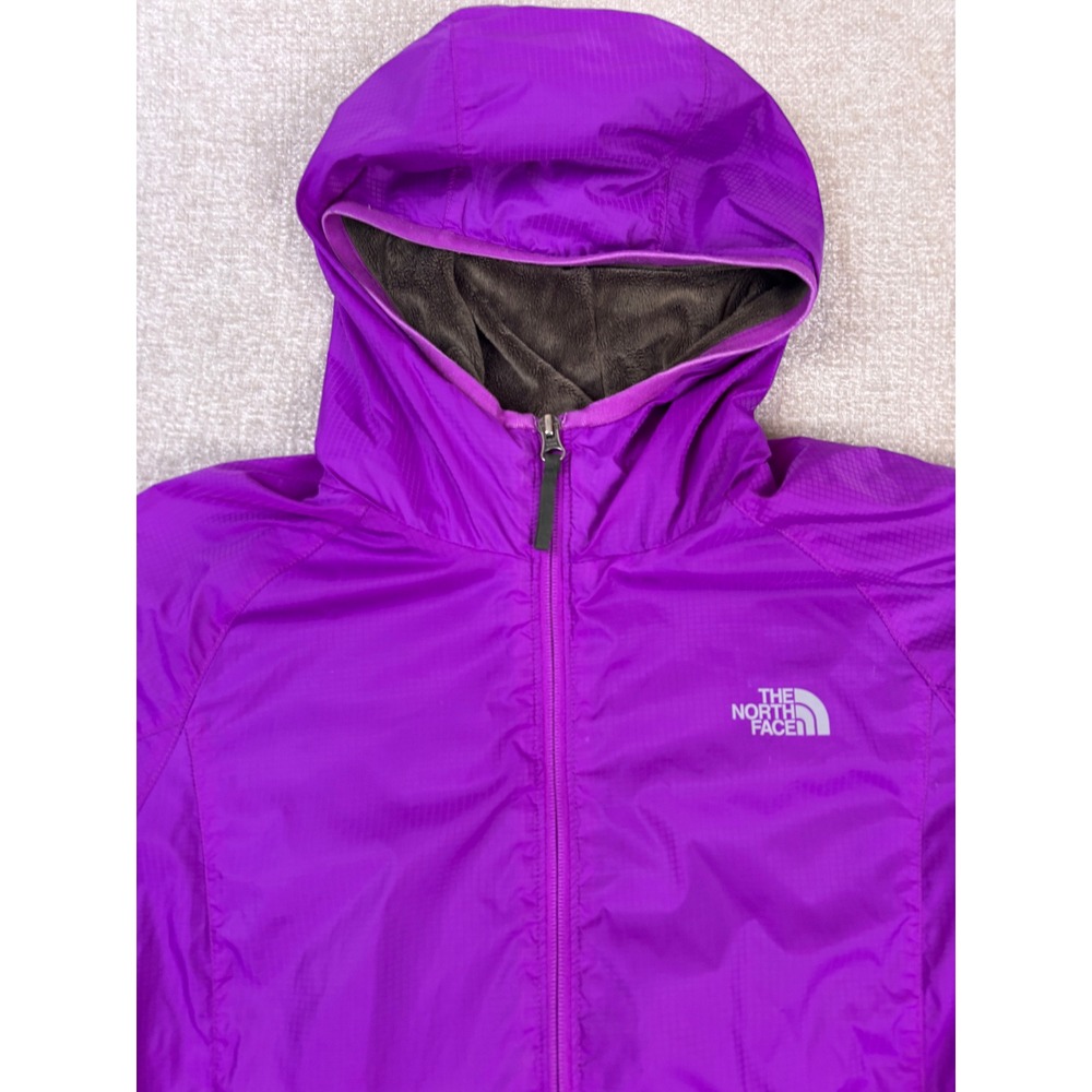 The North Face Womens Purple Fleece Lined Hooded Windbreaker Jacket Large - Picture 2 of 8